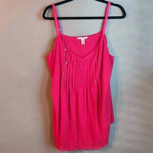 3X Dark Pink Spaghetti Strap Tank with Sequin and Ruched Detail